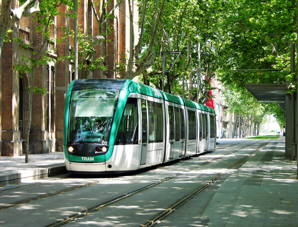Modern tram in Barcelona, Spain